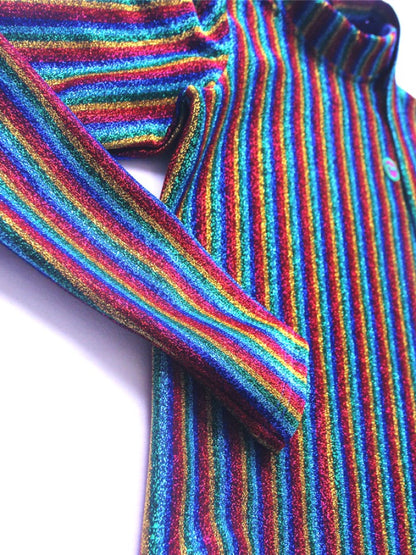 Rainbow Stripe Shiny Ribbon Tie Bottom Shirt X1656