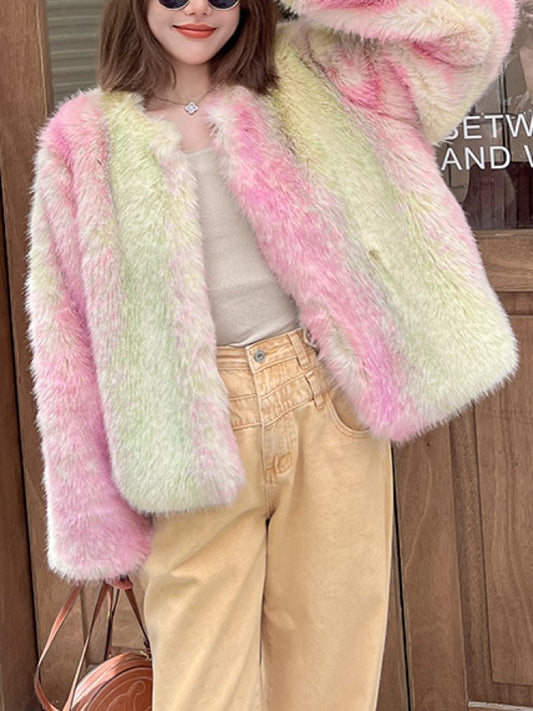 Colorful fake fur jacket X1801