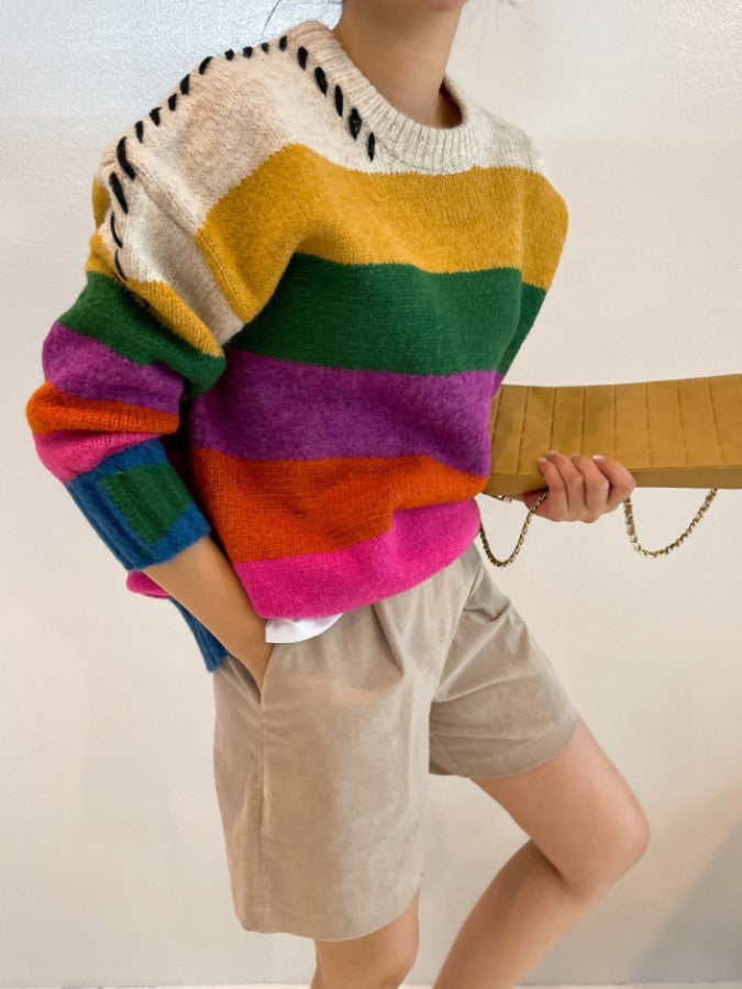 Colorful border knit sweater X1898 – XTYLINGS