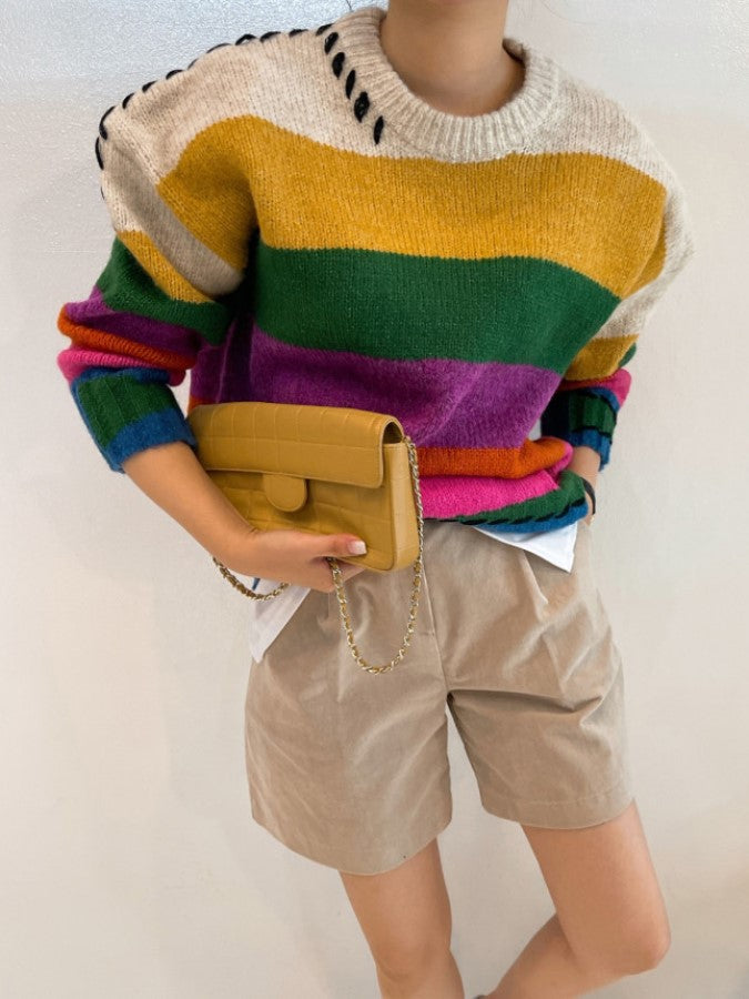 Colorful border knit sweater X1898 – XTYLINGS