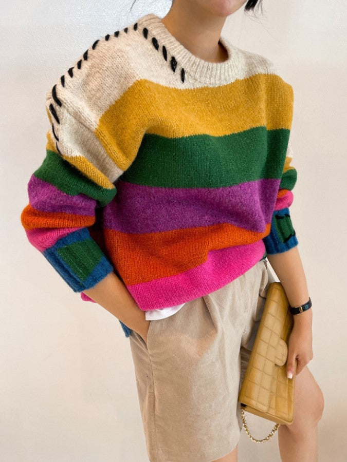 Colorful border knit sweater X1898 – XTYLINGS