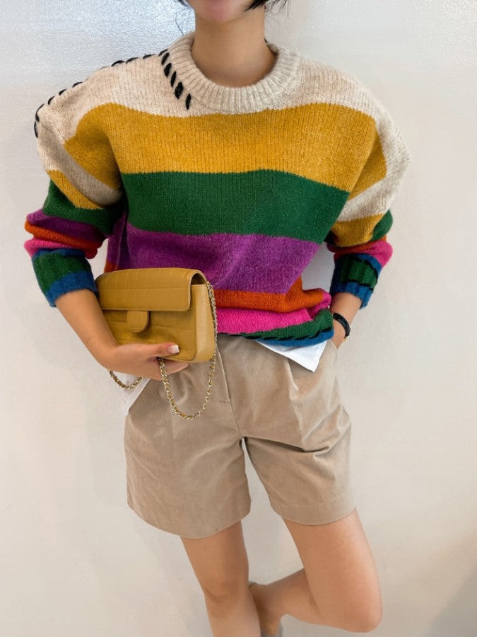 Colorful border knit sweater X1898 – XTYLINGS