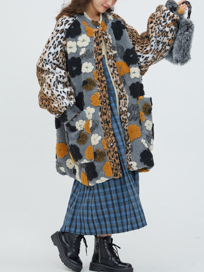 Leopard Floral Jacquard Coat X1934