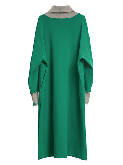 Combination color high neck dress X1938