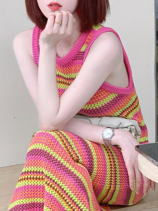 Sleeveless Striped Summer Knit Dress　X2215