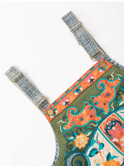 刺繍デニムオーバーオール　X2228