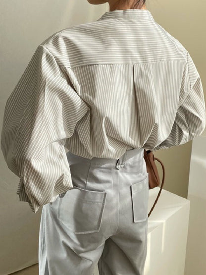 Striped lantern sleeve shirt X509
