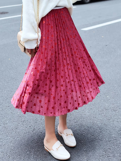 Heart Pleated Middle Skirt X759