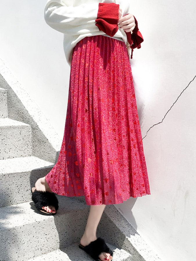 Heart Pleated Middle Skirt X759