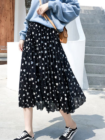 Heart Pleated Middle Skirt X759