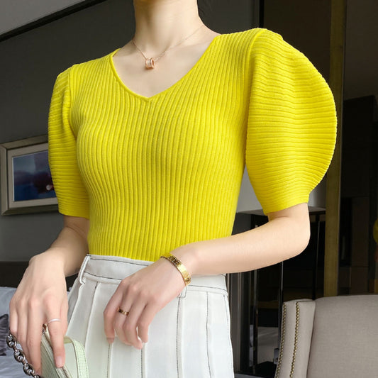 Western Puff Sleeve V Neck Knit X269