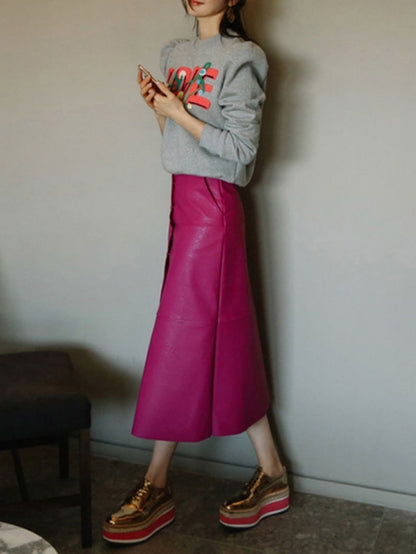 Power Shoulder Sweat/Pink Leather Skirt X181