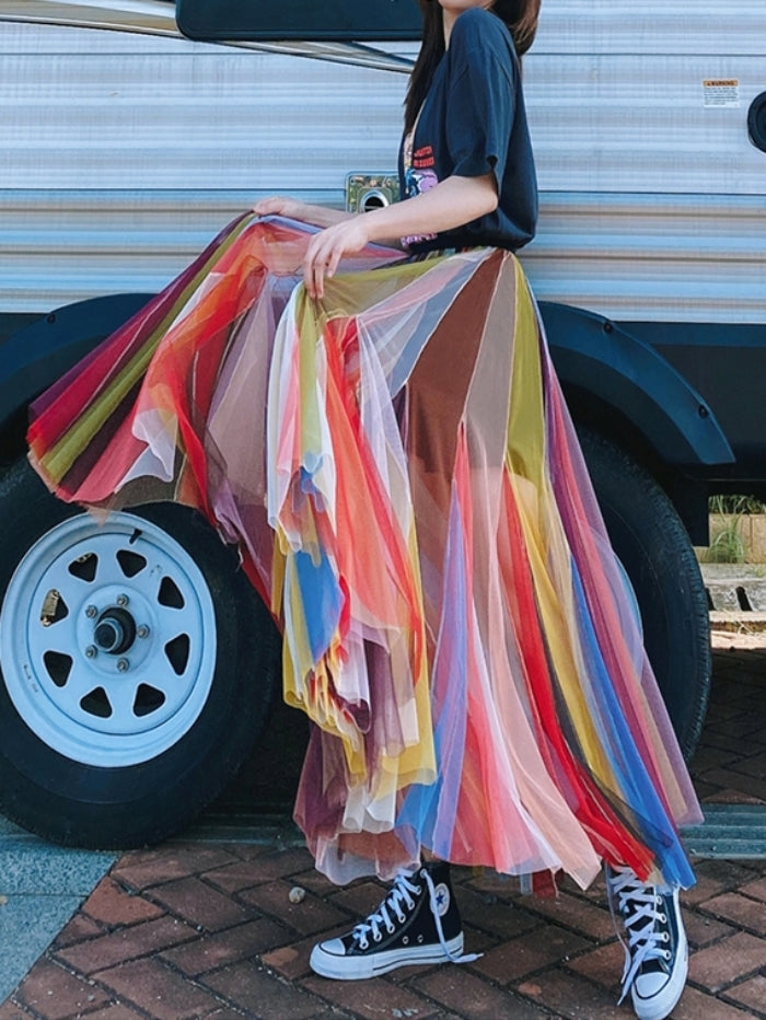 Multicolor mesh skirt X243
