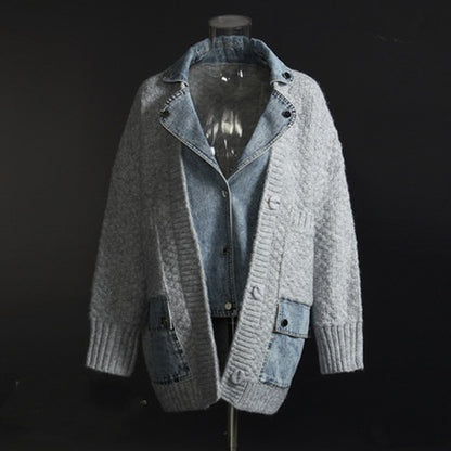 Sweater denim docking jacket X057 